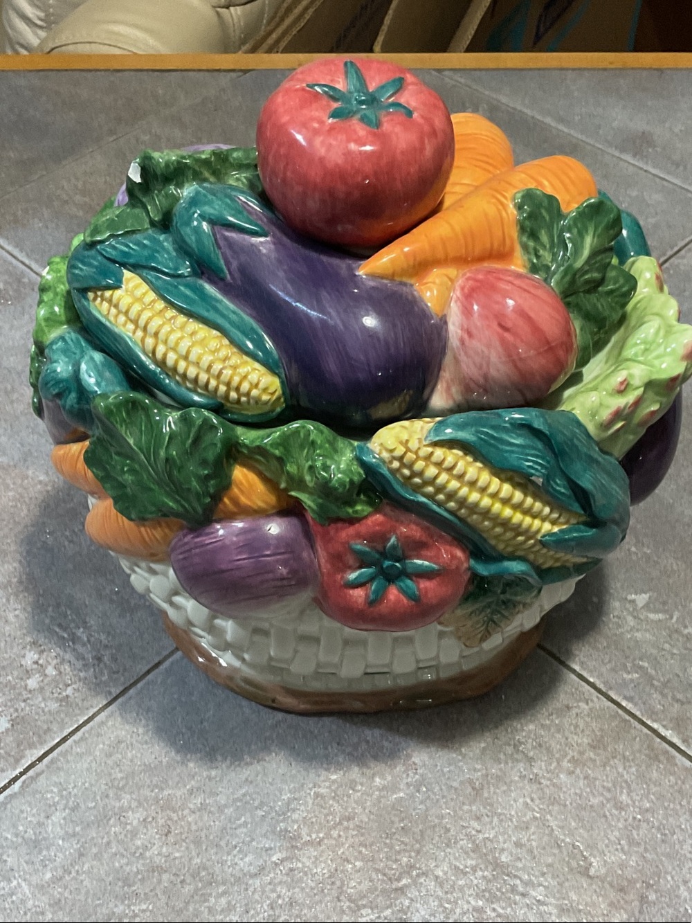 Fitz and Floyd Multicolor Ceramic Vegetable Basket Jar